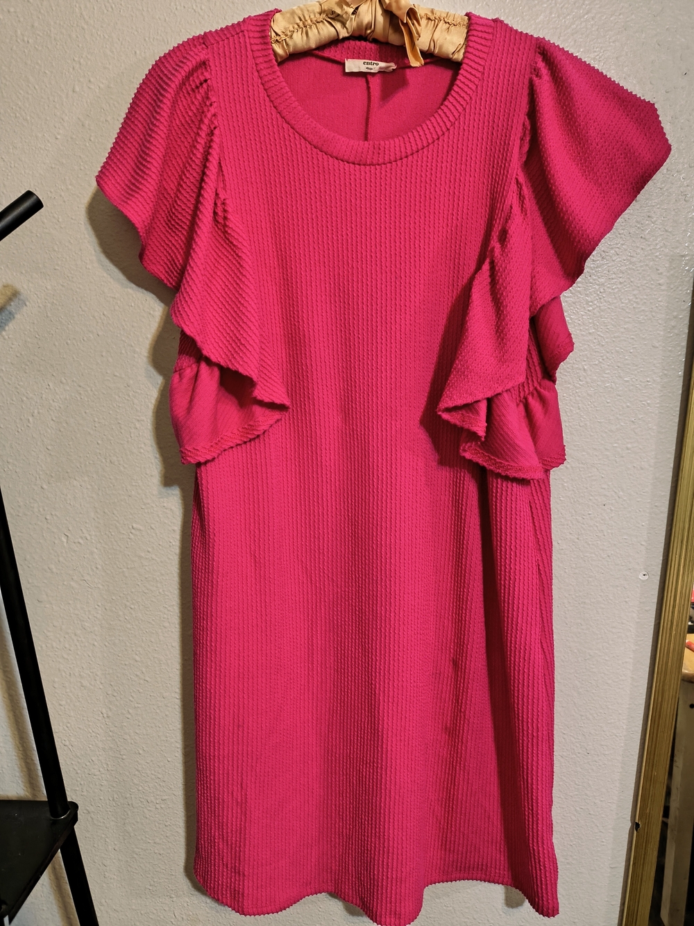 Entro Hot Pink Textured Knit Ruffle Sleeve Dress Size Small